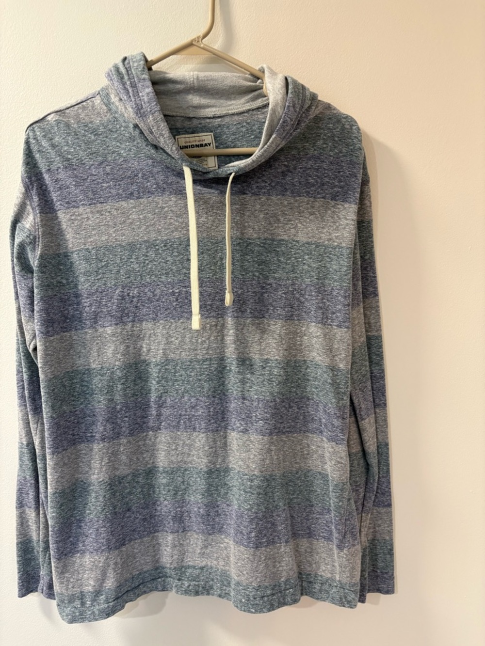 UNIONBAY Striped Pullover Hoodie in Blue, Gray and Green